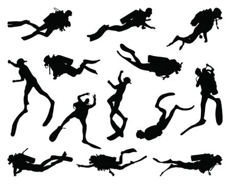 Silhouettes of divers Stock Illustration