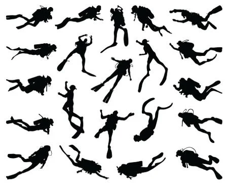 Silhouettes of divers Stock Illustration