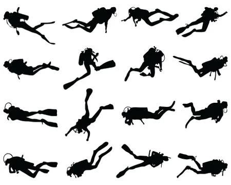 Silhouettes of divers Stock Illustration