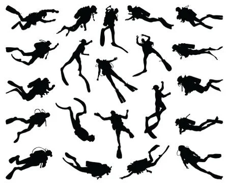 Silhouettes of divers Stock Illustration