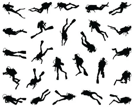 Silhouettes of divers Stock Illustration