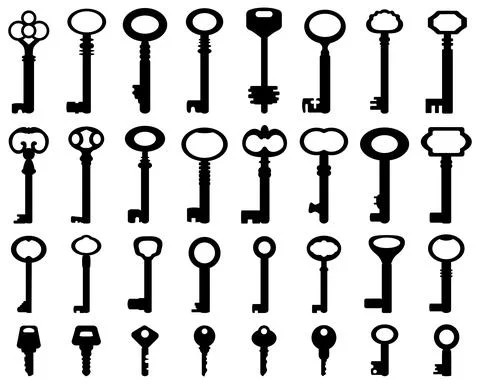 Silhouettes of door keys Stock Illustration