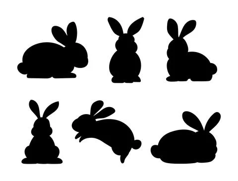 Silhouettes of easter rabbits isolated on a white background. Collection of b Stock Illustration