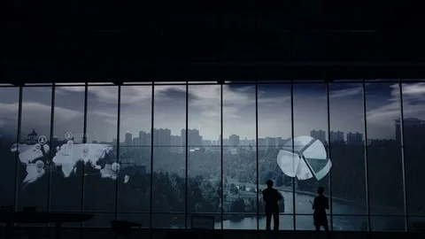 Silhouettes of employees in the office and elements of infographic 動画素材 84026268