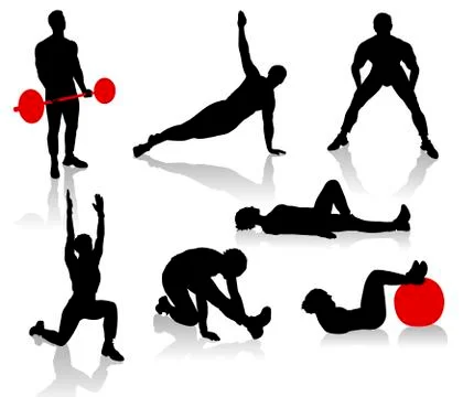 Silhouettes of exercises people Stock Illustration
