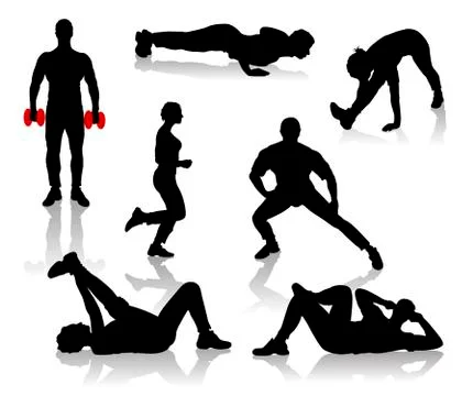 Silhouettes of exercises people Stock Illustration