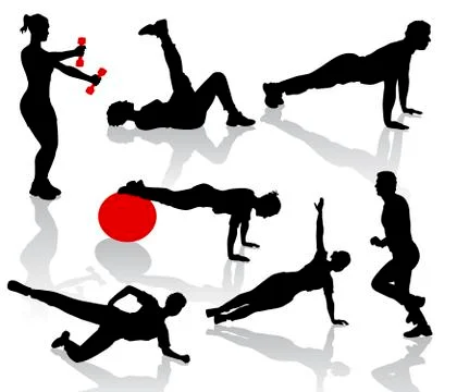 Silhouettes of exercises people Stock Illustration