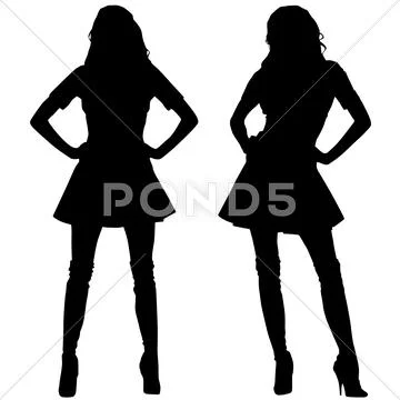 Silhouettes of fashion women Stock Illustration