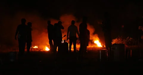 Silhouettes at Fire Accident 库存影片 339991692