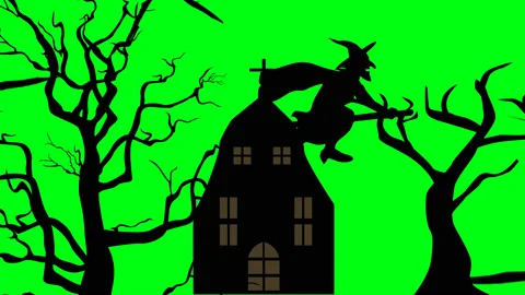 Silhouettes of flitter-mouse flying, chroma key, halloween elements Stock Footage 140952424