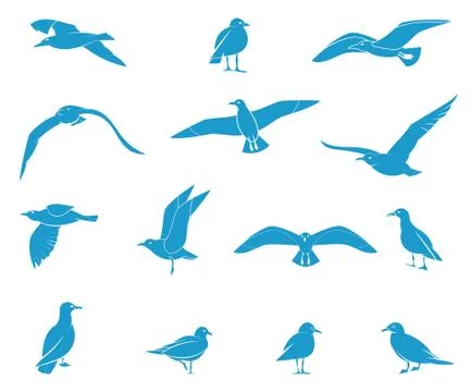 Silhouettes of flying seagulls. Illustrazione stock