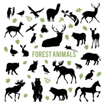 Silhouettes of the forest animals. Stock Illustration