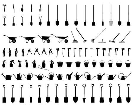Silhouettes of garden tools Stock Illustration