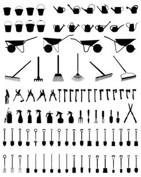 Silhouettes of garden tools Stock Illustration
