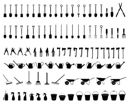 Silhouettes of garden tools Stock Illustration