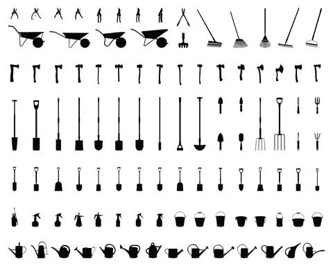 Silhouettes of garden tools Stock Illustration