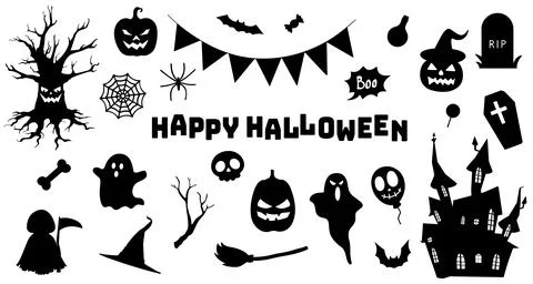 Silhouettes of halloween on a white background 库存插图