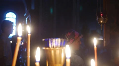 Silhouettes Holy Trinity Jonah's Monastery Mary's Dormition Day Kiev Worshipers Stock Footage 57999187