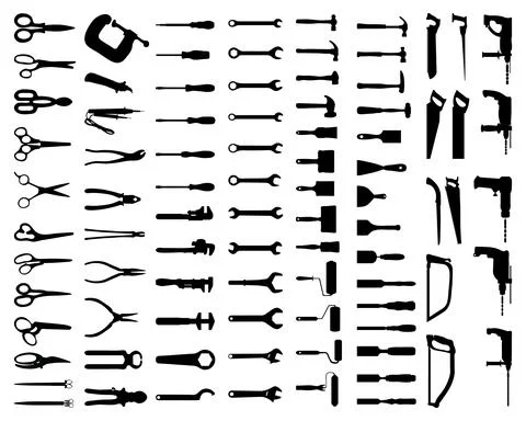 Silhouettes of home tools Stock Illustration