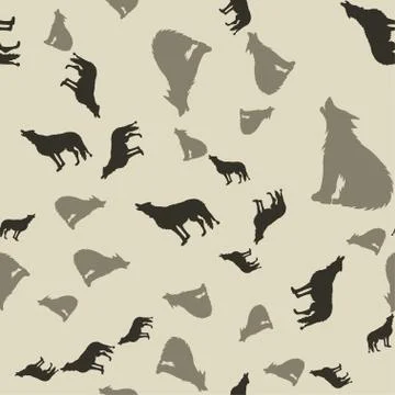 Silhouettes of howling wolves on a brown background seamless pattern. Stock Illustration