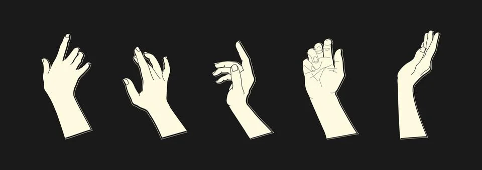 Silhouettes of human hands with different gestures. Light hand silhouettes Stock Illustration