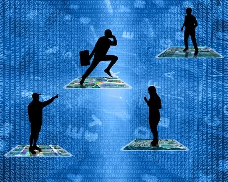 Silhouettes in the internet space Stock Illustration