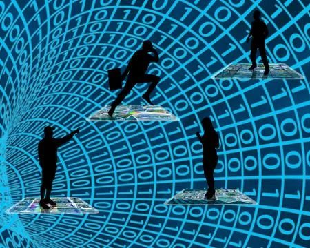 Silhouettes in the internet space Illustrazione stock