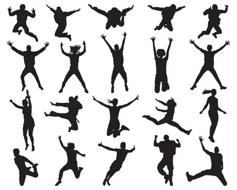 Silhouettes of jumping people Stock Illustration