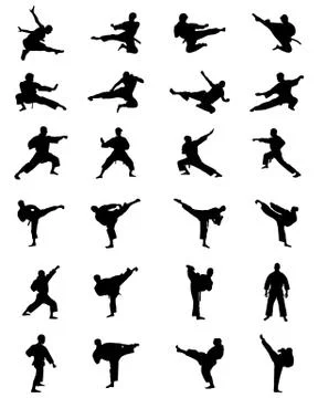 Silhouettes of karate Stock Illustration