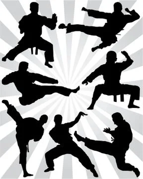 Silhouettes of karate Stock Illustration