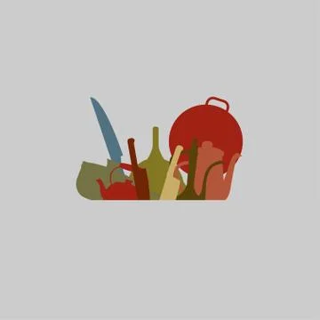 Silhouettes of Kitchenware , vector for background Stock Illustration