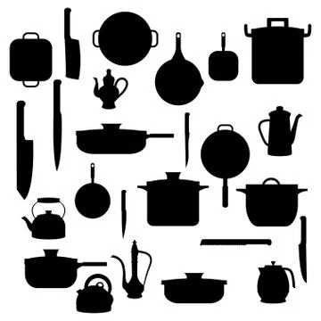Silhouettes of Kitchenware , vector for background Stock Illustration