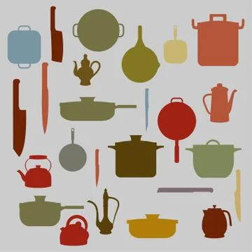 Silhouettes of Kitchenware , vector for background Stock Illustration