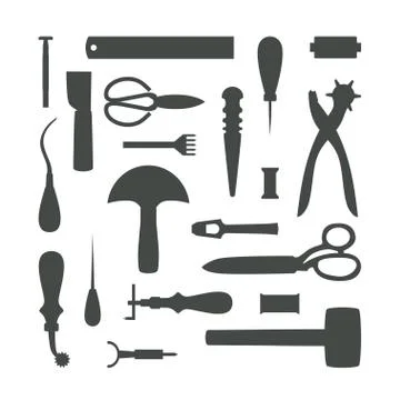 Silhouettes of Leather Craft Tools Stock Illustration