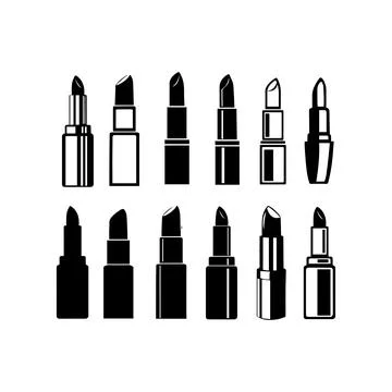 Silhouettes of Lipstick Collection. Vector icon. Stock Illustration