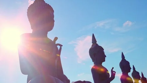 Silhouettes of Lord Buddha statues in different Mudras. Colombo. Sri Lanka Stock Footage 72781882