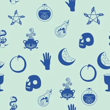 Silhouettes Magic symbols seamless pattern, with magical elements such as s.. Stock Illustration