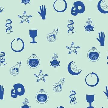 Silhouettes Magic symbols seamless pattern, with magical elements such as s.. Stock Illustration