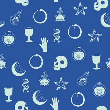 Silhouettes Magic symbols seamless pattern, with magical elements such as s.. 스톡 일러스트