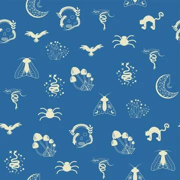 Silhouettes Magic symbols seamless pattern, with magical elements such as s.. Stockillustratie