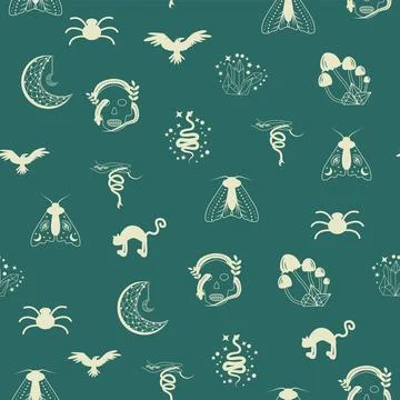 Silhouettes Magic symbols seamless pattern, with magical elements such as s.. イラスト素材