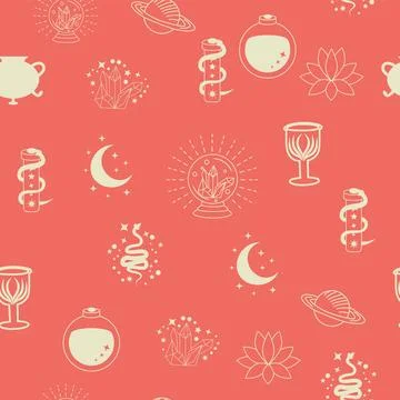 Silhouettes Magic symbols seamless pattern, with magical elements such as s.. Stock Illustration