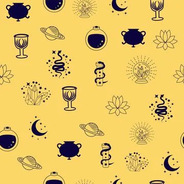 Silhouettes Magic symbols seamless pattern, with magical elements such as s.. イラスト素材