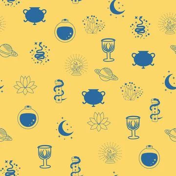 Silhouettes Magic symbols seamless pattern, with magical elements such as s.. Stockillustratie