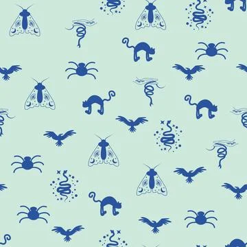 Silhouettes Magic symbols seamless pattern, with magical elements such as s.. Stock Illustration