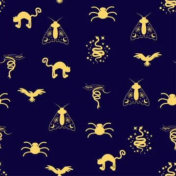 Silhouettes Magic symbols seamless pattern, with magical elements such as s.. Stock Illustration