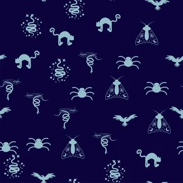 Silhouettes Magic symbols seamless pattern, with magical elements such as s.. Stock Illustration