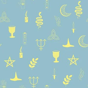 Silhouettes Magic symbols seamless pattern, with magical elements such as s.. Stockillustratie