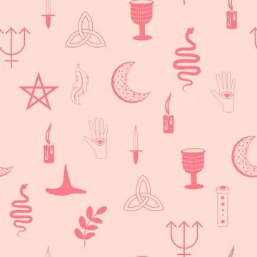 Silhouettes Magic symbols seamless pattern, with magical elements such as s.. 스톡 일러스트