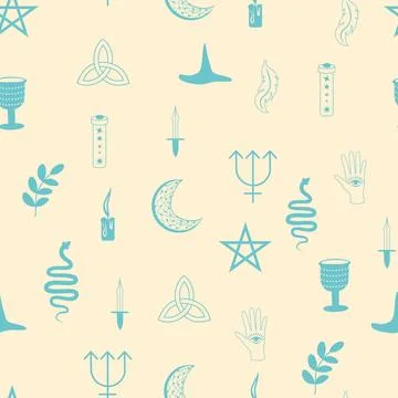 Silhouettes Magic symbols seamless pattern, with magical elements such as s.. Stock Illustration